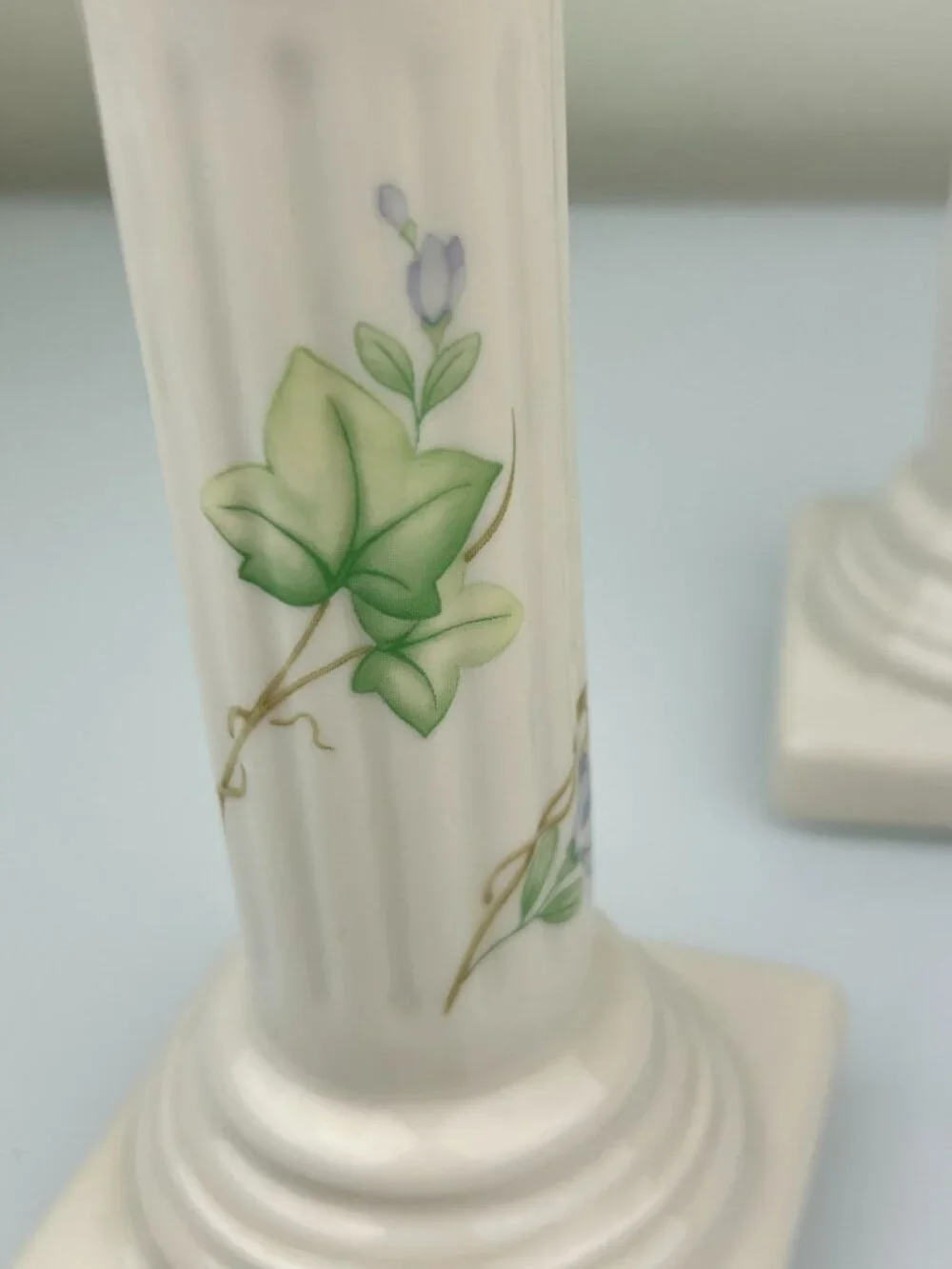 Belleek Classic Ivy Column Taper Candlesticks Ireland Ceramic Green Mark Home